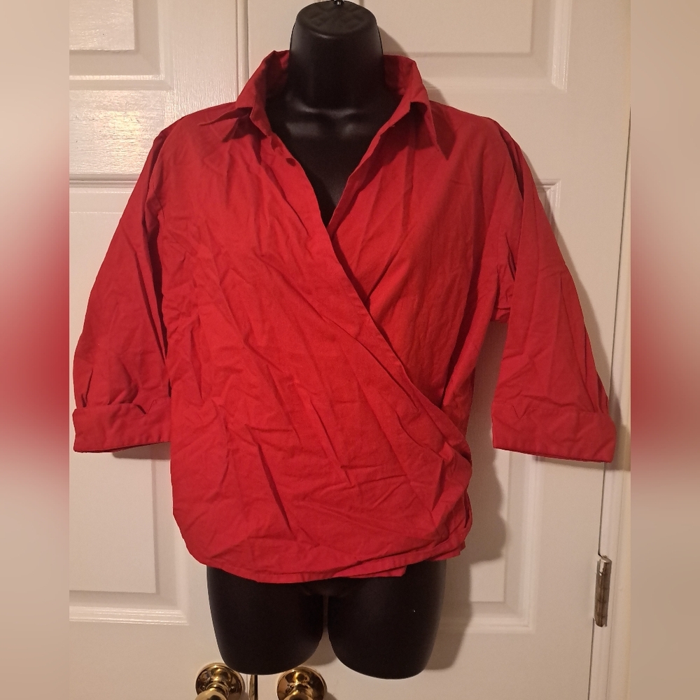 Women's Red Wrap Blouse